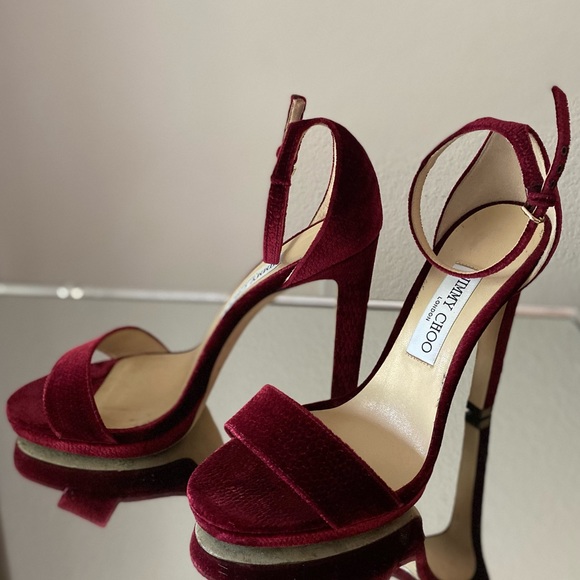 EUC Jimmy Choo Red Misty 120 velvet lizard print 39 $895 - Picture 7 of 8